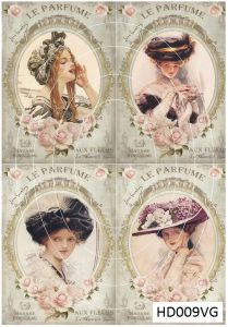Декупажная карта А4 Hobby-decor, 55 г/м, HD009VG, Винтажные открытки, девушки, le parfume / парфюм ― Творча майстерня ДекоПарк