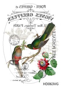 Декупажная карта А4 Hobby-decor, 55 г/м, HD063VG, Винтажная фоновая карта, почтовая открытка, птицы на ветке (зеркальная) ― Творча майстерня ДекоПарк