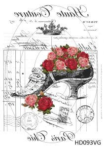 Декупажная карта А4 Hobby-decor, 55 г/м, HD093VG, Винтажная фоновая карта, розы в туфельке на черном фоне (зеркальная) ― Творча майстерня ДекоПарк