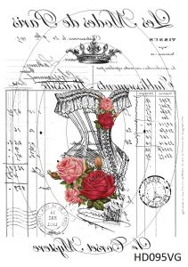 Декупажная карта А4 Hobby-decor, 55 г/м, HD095VG, Винтажная фоновая карта, Парижская мода, корсет, корона на черном фоне (зеркальная) ― Творча майстерня ДекоПарк