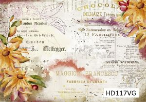 Декупажная карта А4 Hobby-decor, 55 г/м, HD117VG, Винтажная фоновая карта, Осенние цветы на светлом фоне ― Творча майстерня ДекоПарк