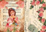 Декупажная карта 1663, девушки, музыка, почтовые открытки, винтаж