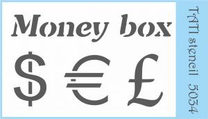 Трафарет "Tati stencil" 5034, Money box / Купюрница / доллар, евро, гривна ― Творча майстерня ДекоПарк