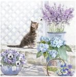Салфетка 689, Котик и цветы, 33*33 см, 18,5 г/м2, Ambiente