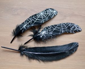 Перья Черные с паутиной 15-19 см, 1шт.  ― Творча майстерня ДекоПарк