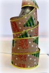 Лента 1-045, мешковина на проволоке, Merry Chrictmas, 63мм, 1ярд